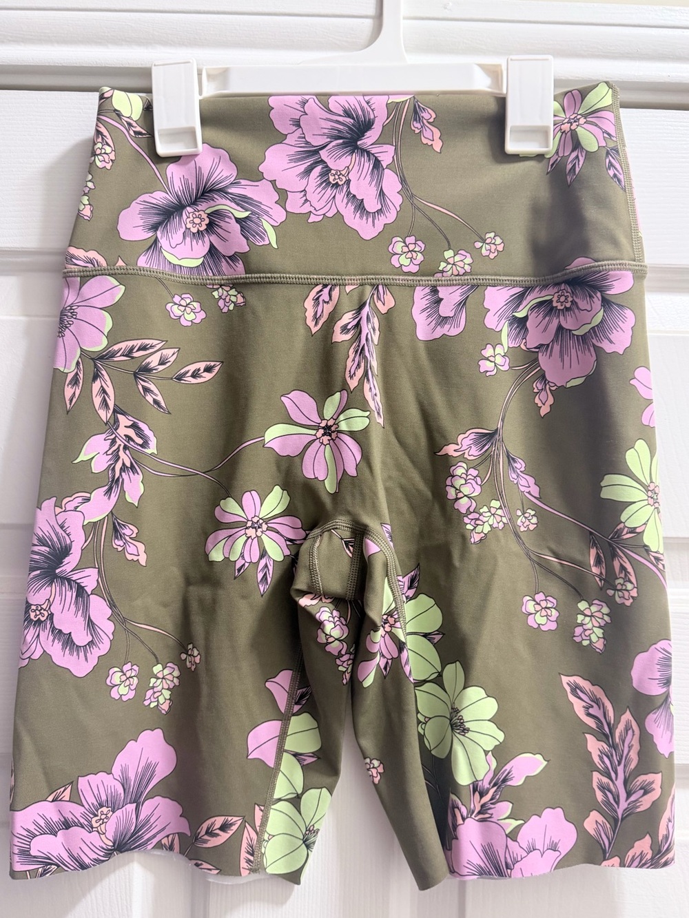 aerie Olive Floral Athletic Bike Shorts with Pink & Mint Blooms